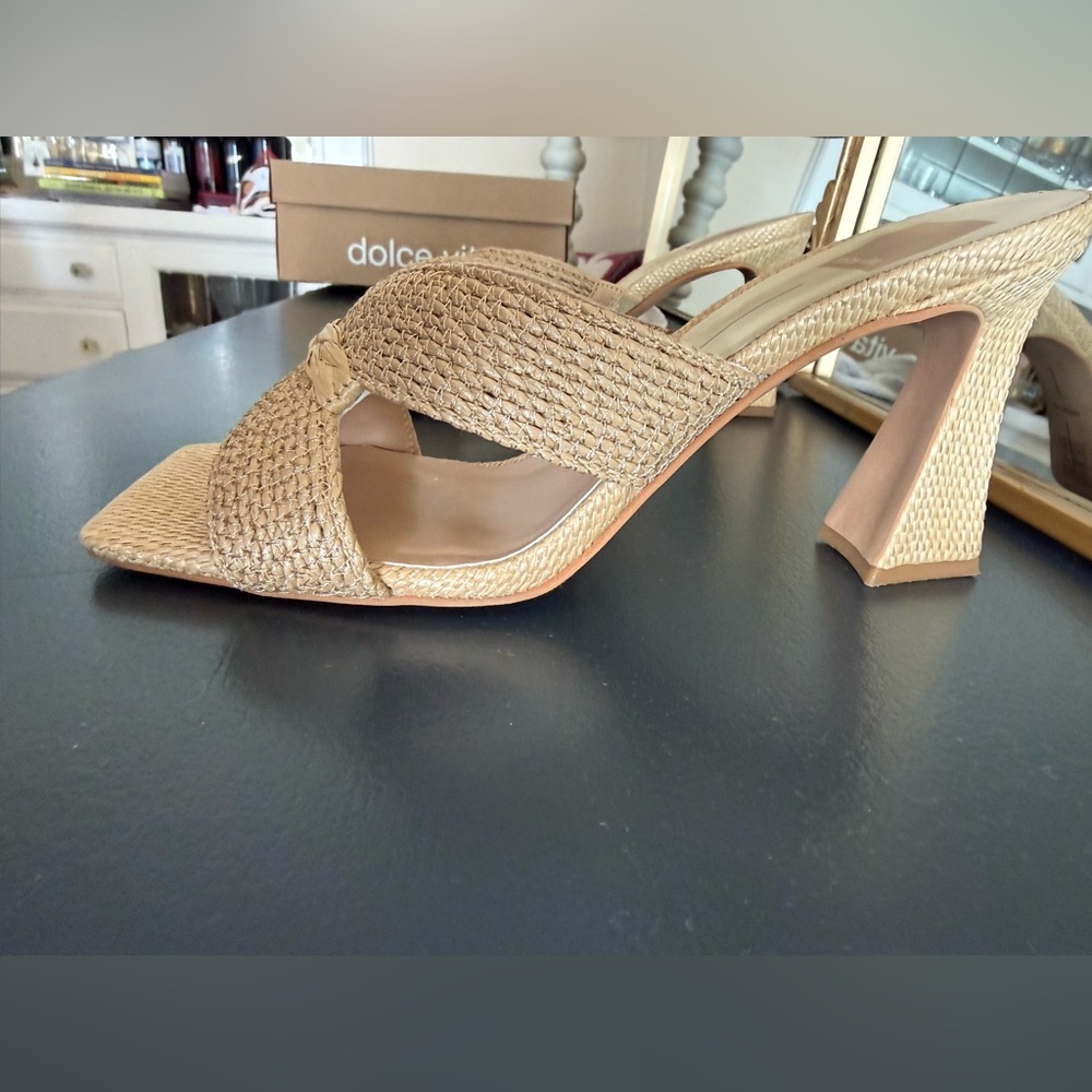 Dolce Vita Braided Raffia Slide Heels — Natural Tan - Picture 3 of 11